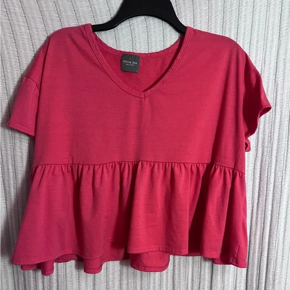 Olivia Rae Raspberry Ruffle Short Sleeve Top - Picture 1 of 4